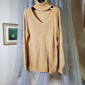 Aiblee Tunic Knit Sweater Cut Out Front X Long Sleeve Boho Hippie Retro NWT Sz S